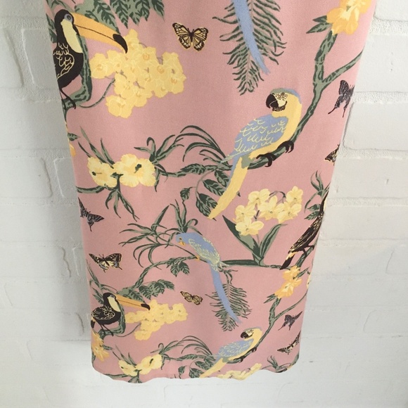 Reformation Midi Chianti Dress Blush Pink Conga Print Birds Floral Open back XS - Picture 5 of 16